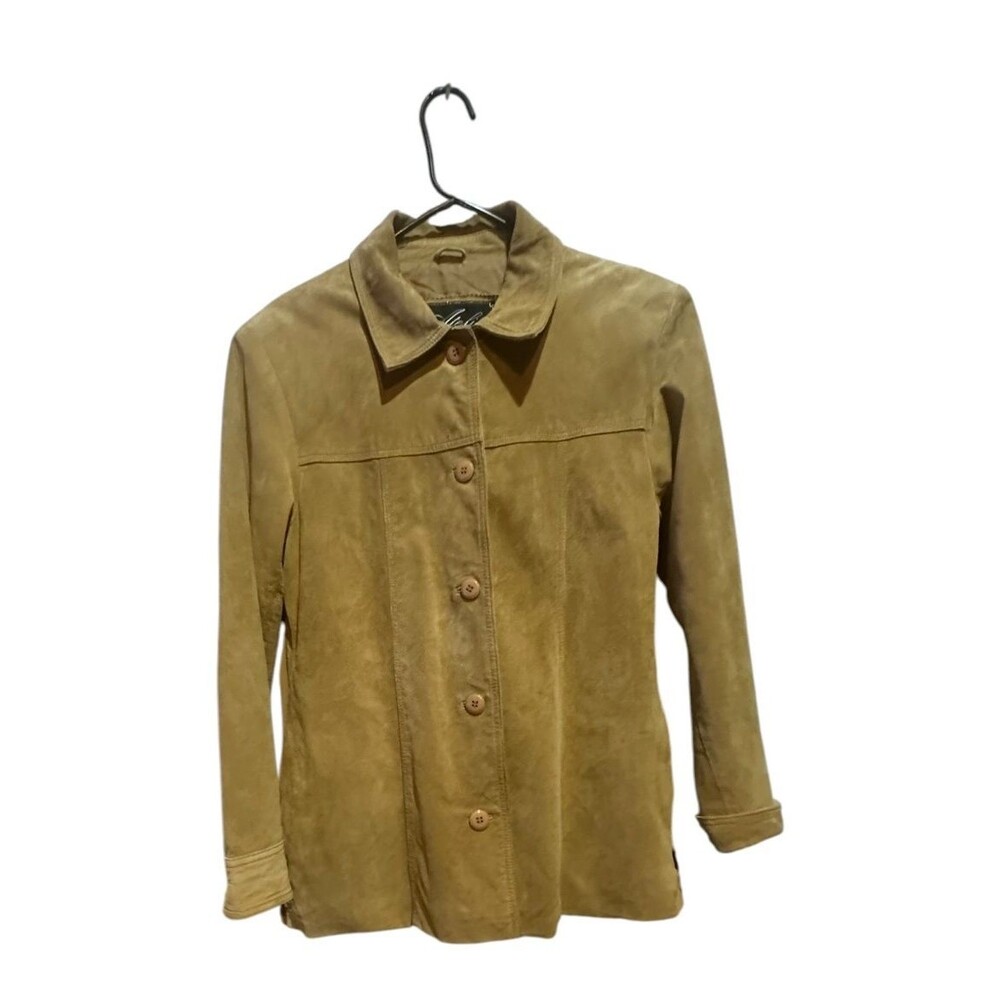 Atelier By B. Thomas Womens Leather Suede Jacket Buttons Size Medium Tan Brown